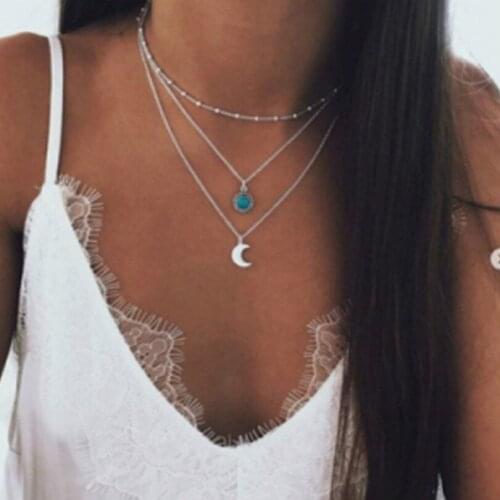 Fashion Jewelry Popular Statement Necklace Moon Three Layer Multilayer Necklace Bohemian Womens Elegant Necklace