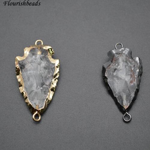 Natural Clear Crystal Quartz Arrow Shape Stone Pendant Two Loops Jewelry Connectors Necklace Links 5pc per lot