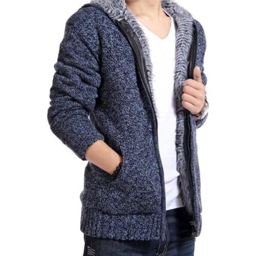 2019 New Sweater Plus Thick Velvet Hooded Sweater Warm Cardigan Christmas Mens Cardigan Sweater Warm Sweater Winter Clothes