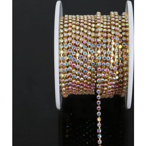 Charming Rhinestone White AB SS6 SS10 SS12 Gold Color Chain DIY Craft Apparel Sew On Jewelry Accessory