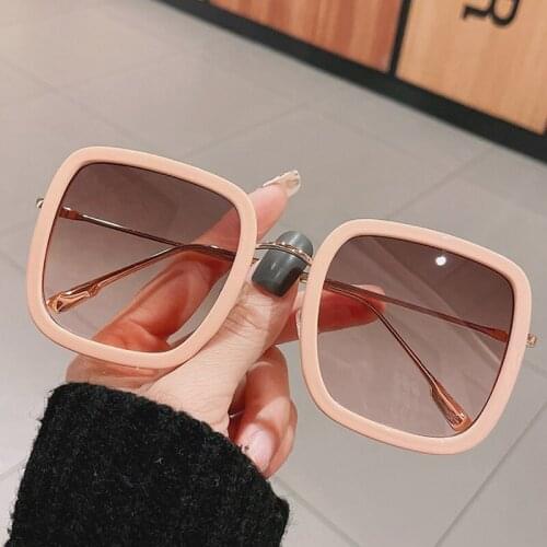 Vintage Alloy Square Sunglasses For Women New Fashion Brand Pink Beige Gradient Sun Glasses Female Elegant Shades Black Pink
