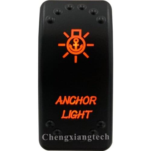 5 Pin SPST Laser Etched Anchor Light Rocker Button Switch Orange Led ON OFF 12v 20A, Waterproof