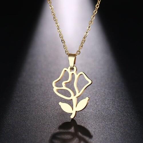 DOTIFI Stainless Steel Necklace For Women Man Heart Of Flowers Gold And Silver Color Pendant Necklace Engagement Jewelry
