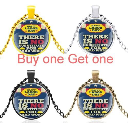 Classic Us Happy Labor Day Design High Quality Glass Dome Pendant Necklace Men Women Jewelry Accessories Gifts