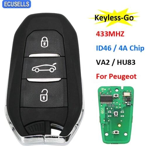 Keyless-Go 3 Button DS Smart Remote Key 433MHz ID46 / 4A Chip for Peugeot 208 308 508 3008 5008 with HU83 / VA2 Emergency Key