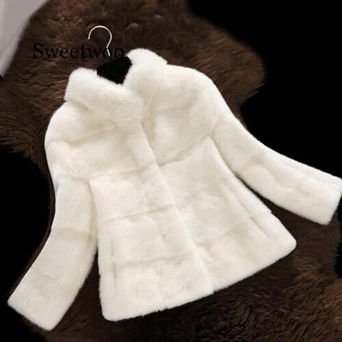 New Women Winter Short Hair Faux Fur Coat Long Sleeve Solid Color Ladies Outerwear