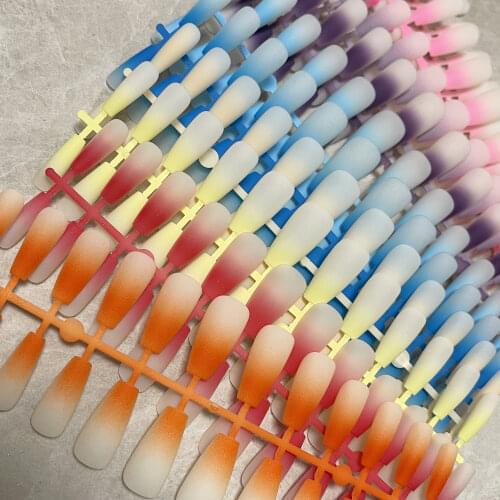 Factory Outlet Super Long Fake Nails With Glue Coffin Girl False Nail Gradient Color Finished Nail Art Matte Fake Nails Press on