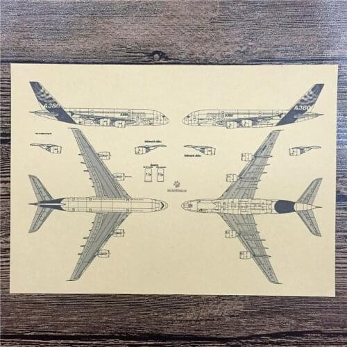 Top fashion SPF-251 "A380 airliner" vintage kraft paper wall art sticker poster vintage pictures for house cafe bar 42x30 cm