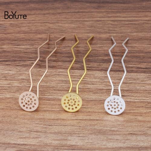 BoYuTe 10Pcs 68*1.2MM Metal Stick 12MM Flatback Cabochon Base Women Hair Accessories Diy Hair Stick