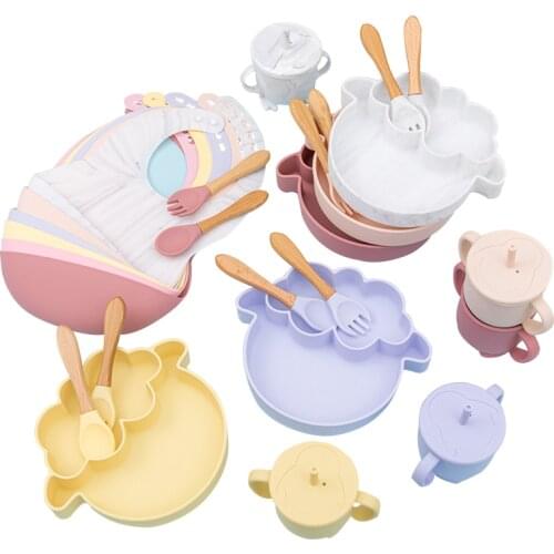 1 Set Baby Feeding Plate Waterproof Silicone Spoon Sheep Shaped Silicone Bowl Tableware BPA-Free Baby Feeding Products