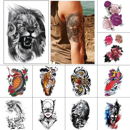 Temporary tattoo sticker watercolour Flowers tigers snakes dragons fish Waterproof fake tattoo for Arms legs body black tattoo