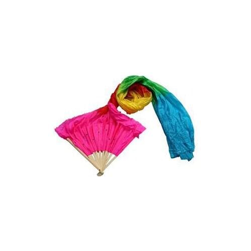 Women Hand Made Good Quality Simulation Silk Bamboo Long Veils Fans for Women Colorful Belly Dancing Fans Tools