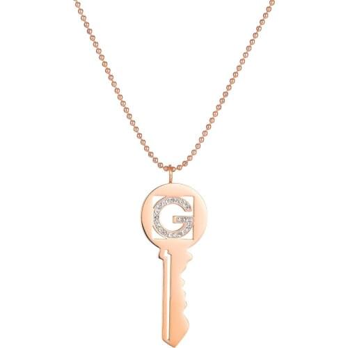 Fashion Key Zircon Letter G Pendants Necklaces For Women Rose Gold Stainless Steel Bead Neck Chain Jewelery Accessories Necklace