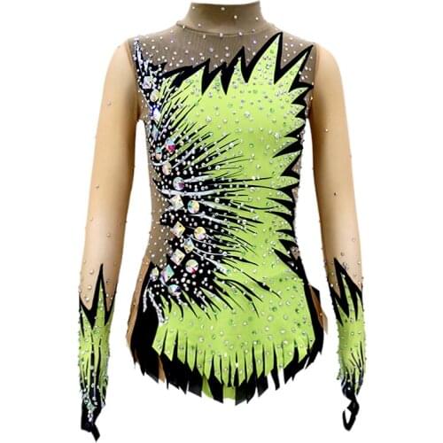 Womens Girls' Rhythmic Gymnastics Leotards Artistic Gymnastics Leotards Jeweled Light Blue Spandex Dance Artistic Swimming Suit