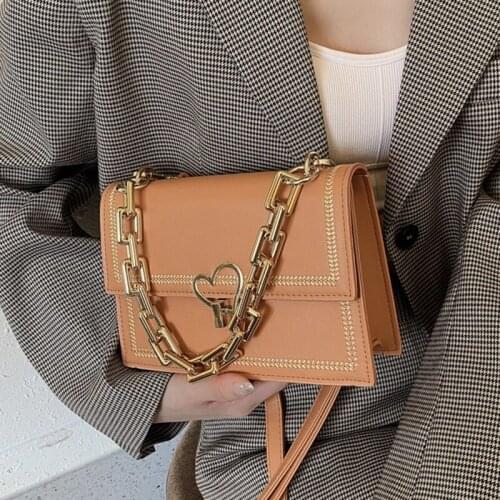 Female Small Luxury Brand Thick Chain Crossbody Bags for Women Black Ladies Handbags Shoulder 2021 Summer Leather Bags