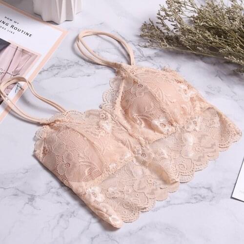 2019 New Summer Women Sexy Lace Crop Tops Floral Hollow Padded Vest Girl V-Neck Thin Bra Blouses High Quickly Clothes Tank Tops