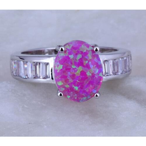New Arrival Silver Color Purple Fire Opal & Cubic Zirconia Oval Ring for Women J0521