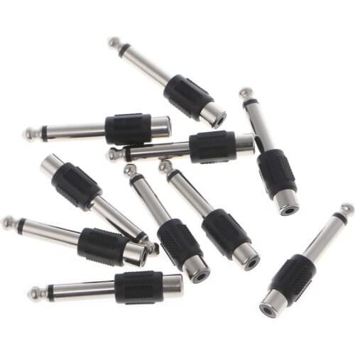 10 Pcs RCA Female Jack To 6.35mm 1/4" Male Mono Plug Audio Adapter Connector