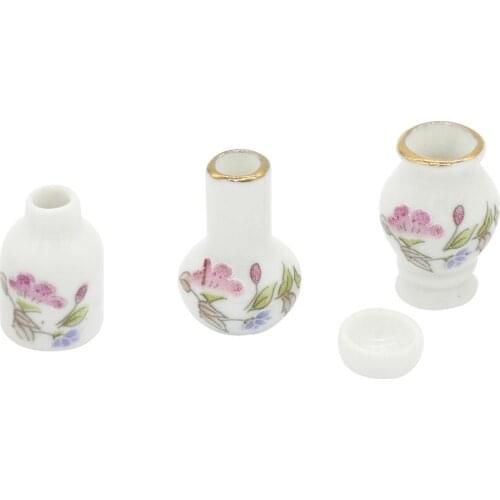 4 Pieces 1/12 Dollhouse Miniature Floral Vases Flowerpots Home Decoration