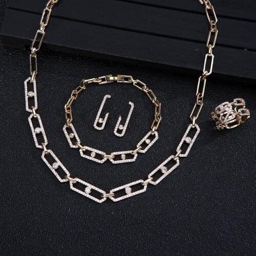 4pcs Geometry Charm Jewelry Sets for Women Wedding Statement Cubic Zirconia Necklace Bracelet Earring Ring N0417