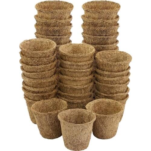 48 Pack Coco Coir Pots Biodegradable Plant Labels Mini Starter Pots for Flower and Saplings
