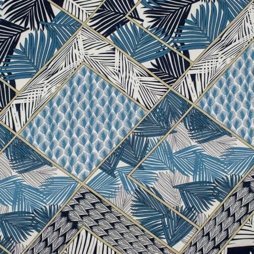 Abstract leaves on blue Tencel cotton fabric for dress tissus coton imprimé sewing telas algodon estampadas ткань au mètre tissu