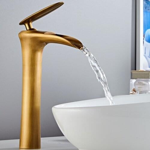 Antique Bronze Bathroom basin Faucet Brass Sink Mixer Waterfall Sink Hot and Cold Tap Bathroom Sink Basin Mixer Tap