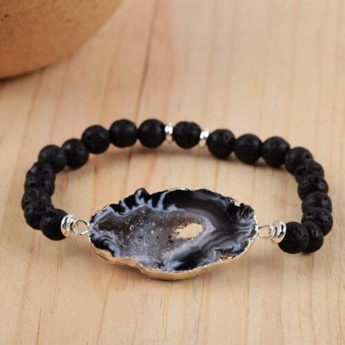 Drusy Slice Bracelet Bohemian Natural Agates Druzy Charm Women Bracelets Volcano Stone Beads Bracelet Girls Friendship Bracelet