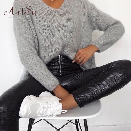 Artsu 2020 Snake PU Leather Pencil Pants Side Zipper High Waist Leather Trousers Women Club Wear Clothes Long Pant ASPA70103