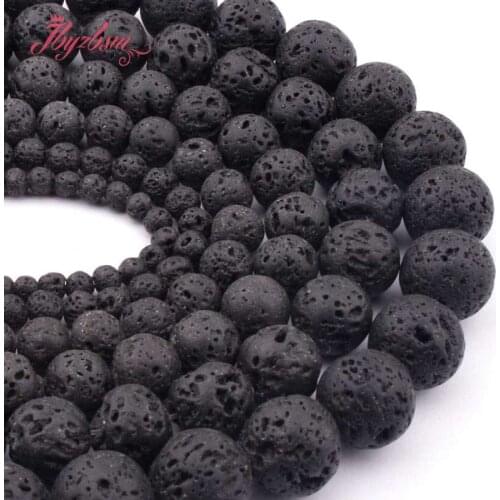 4,6,8,10mm Natural Lava Rock Round Black Loose Beads Natural Stone Beads For DIY Necklace Bracelat Jewelry Making Strand 15"