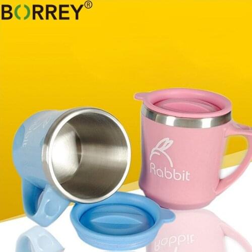 BORREY 350Ml Stainless Steel Cup Mug Camping Metal Travel Cup With Lid Handle Double Wall Milk Tea Coffee Cup Office Mug