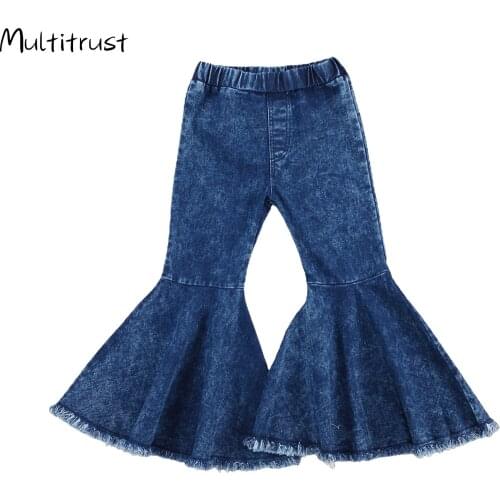 2-7Y Fashion Toddler Kids Baby Girls Jeans Flare Pants Autumn Children Girls High Waist Ripped Bell-bottomed Trousers Pants