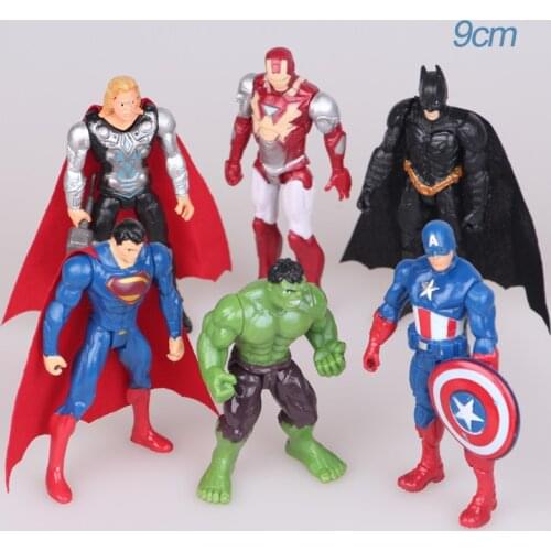 6pcs Anime Figure Superheroes Batman Superman Captain America Thor Hulk Iron Man PVC Action Figures Kids Toys Dolls Model