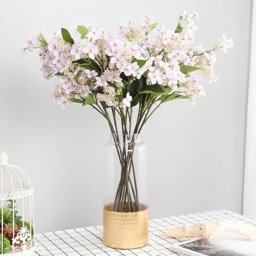 Artificial flower hydrangea branch home wedding flower bride bouquet road lead silk fake flower with fruit