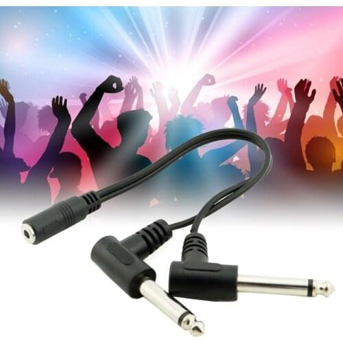 3.5mm Mini 1/8 inch TRS Stereo Female Jack to Dual 1/4 6.35mm Male Plug Mono TS Right Angle Audio Adapter Y Splitter Cable