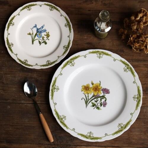 Ceramic High-end Elegant Daffodil 10-inch Plate/Retro 8-inch Dessert Plate