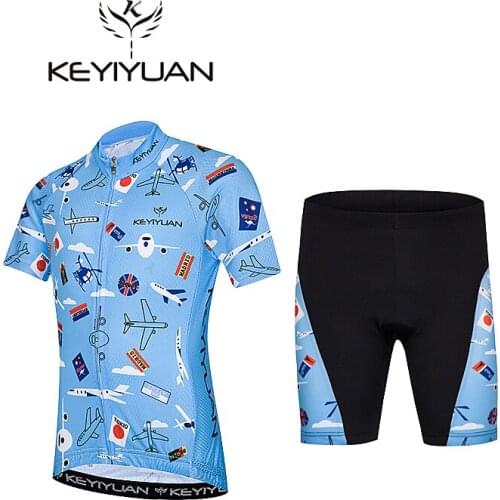 KEYIYUAN New Children Cycling Clothing Boys Girls Bike Bicycle Short Sleeve 3D Gel Pad Shorts Summer Kids Cycling Jersey Set