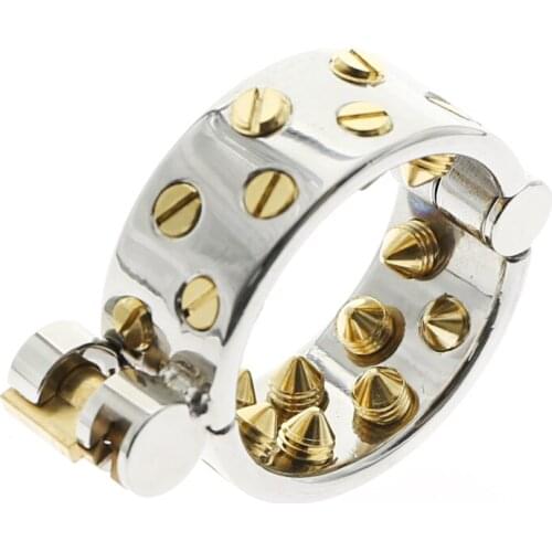 Integrated Lock KALIS TEETH GOLD SHARP 2 ROWS Ring Scrotum Pendant Male Chastity Device Kalis teeth chastity device penis ring