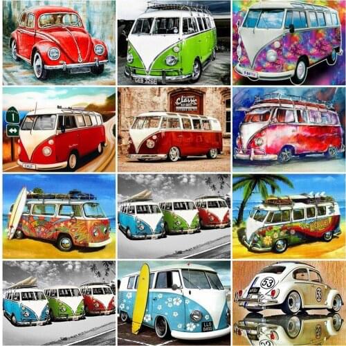 Tapb Beautiful Car Bus Oil Painting By Numbers Art Picture Acrylic Paint Drawing On Canvas For Couple Hand Painted Home Decor