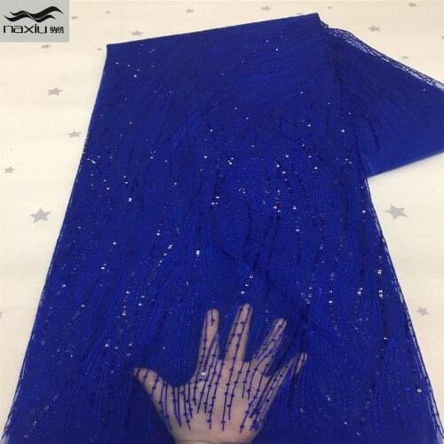 Madison African Tulle Lace Fabric 2021 High Quality Lace French Net Lace Fabric With Sequins 5 Yards For Party Dress Sewing