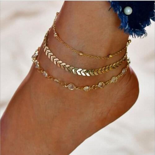 Multi layer Anklet Bead fish bone and Acrylic bead chain gold silver plated metal chain