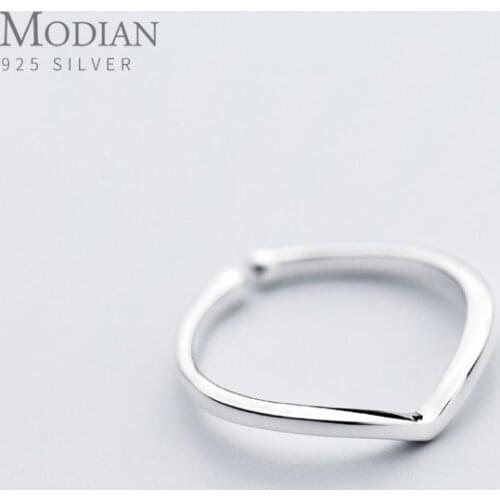 Modian Minimalist Geometric V-Shape Genuine Sterling Silver 925 Ring for Women Gift Adjustable Free Size Ring Fine Jewelry