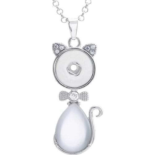 Trendy Rhinestone Lovely cat pendant snap necklace 60cm keychain fit 18MM snap buttons Fashion jewelry DIY accessories XL0029