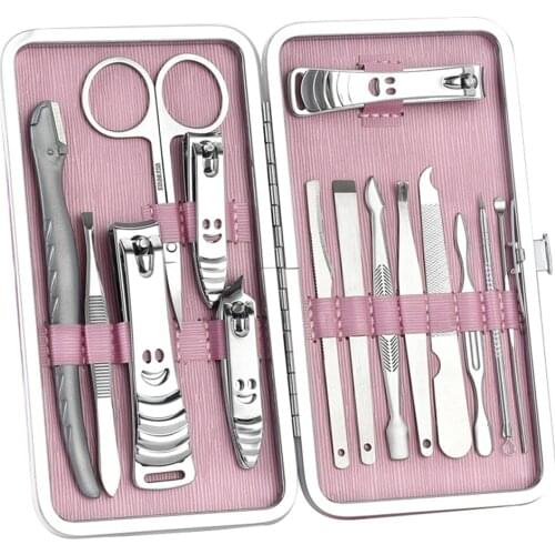 Nail Clipper Set Professional 15 Pcs Manicure Pedicure Set Eyebrow Shaping Grooming Kit Ear Cleaning Compact Travel Case