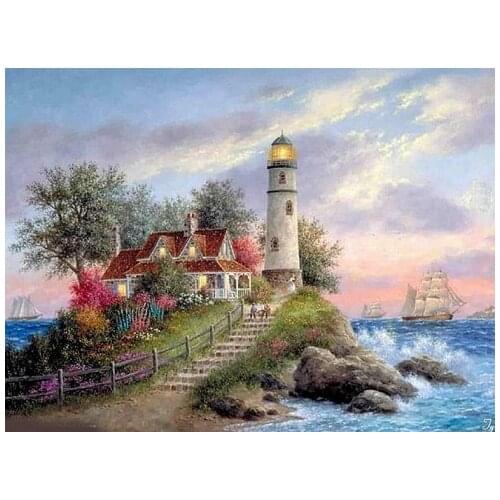 14/16/18/27/28 Needlework,Seaside town scenery Handwork 14CT For Counted Embroidery, Cross stitch kits,Art Cross-Stitching