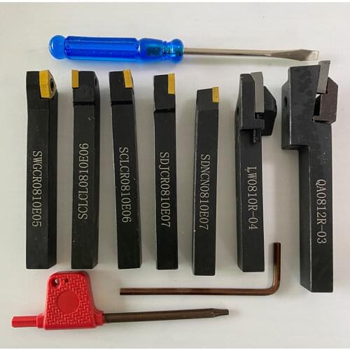 8mm 7pcs set indexable lathe cutter tool set with ti-coated tips for CNC lathe carbide turning tool