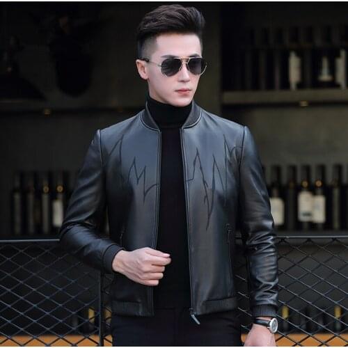 Genuine Men Clothes 2020 Sheepskin Coats Motorcycle Baseball Leather Jacket Chaqueta P-CJ1755 ZL970