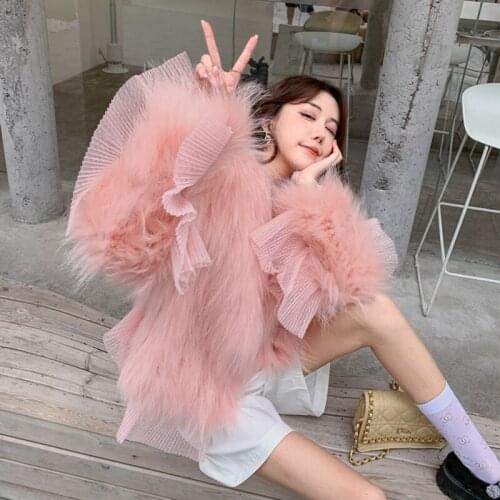 Fashion 2021 autumn and winter new woven fur coat female raccoon fur short section young loose lace leather grass coat