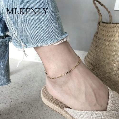 MLKENLY INS New 925 silver Female Anklets Crochet Sandals Foot Jewelry Leg New Anklets On Foot Ankle Bracelets For Women Chain