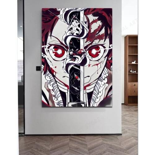 Anime Poster Demon Slayer Canvas Wall Stickers Poster For Living Room Bedroom Indoor Decorative Painting